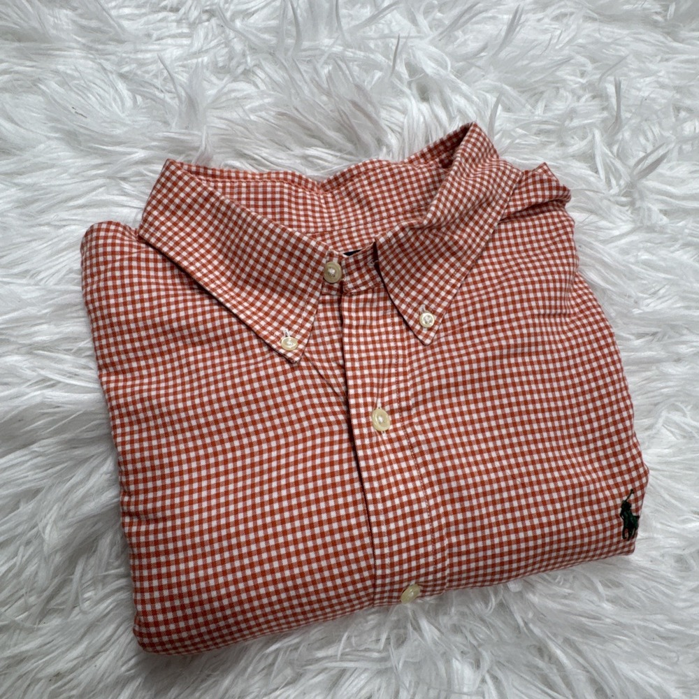 Polo Ralph Lauren Men's XXL Long Sleeve Oxford Button Shirt Orange White Gingham